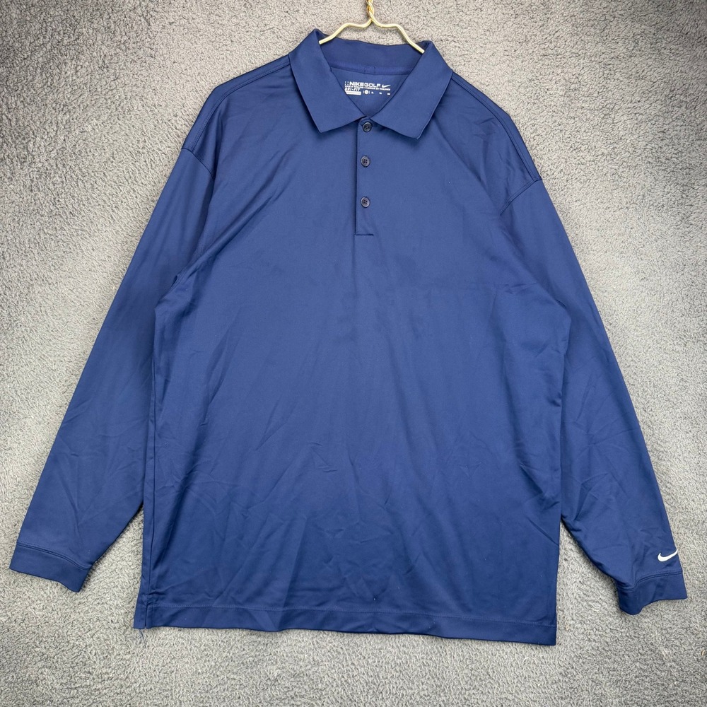 Nike Golf Mens XL Blue Dri-FIT Long Sleeve Polo Shirt Pullover